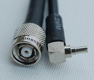 CA195 Black Antenna Cable, CRC9 Huawei Right Angle Plug-Male to RP-TNC Plug-Male, 6 Feet (1.83 m)